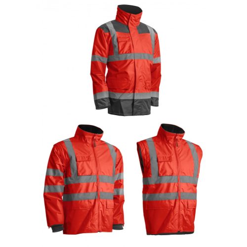 KANATA 4/1 HI-VIZ  PE MUNKAVÉDELMI KABÁT, méret: S, szín: Piros/szürke