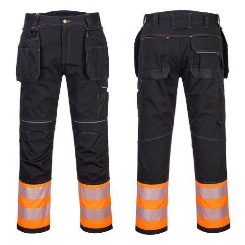 PW307OBR28, Portwest PW3 Hi-Vis Class 1 Holster nadrág, OrBk, méret: 28