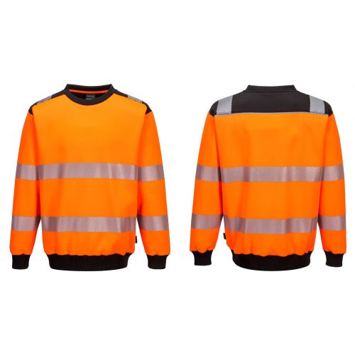 PW379OBRS, Portwest PW3 Hi-Vis Crew Neck pulóver, OrBk, méret: S