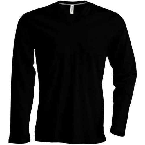 ka358bl-s, KARIBAN MEN'S LONG SLEEVE (KA358) nyári hosszú ujjú férfi póló, V nyakú oldalvarrott