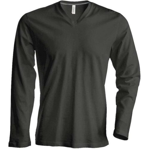 ka358dkh-l, KARIBAN MEN'S LONG SLEEVE (KA358) nyári hosszú ujjú férfi póló, V nyakú oldalvarrott