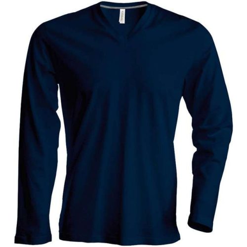 ka358nv-s, KARIBAN MEN'S LONG SLEEVE (KA358) nyári hosszú ujjú férfi póló, V nyakú oldalvarrott