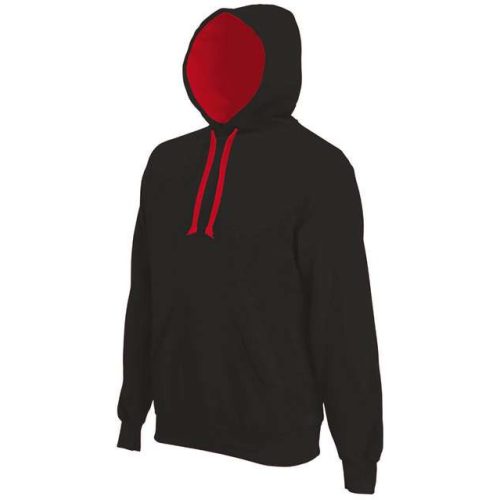 ka446bl-re-s, CONTRAST HOODED (KA446) hosszú ujjú férfi pulóver poliészter/pamut oldalvarrott