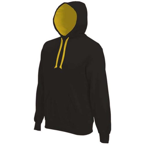 ka446bl-ye-s, CONTRAST HOODED (KA446) hosszú ujjú férfi pulóver poliészter/pamut oldalvarrott